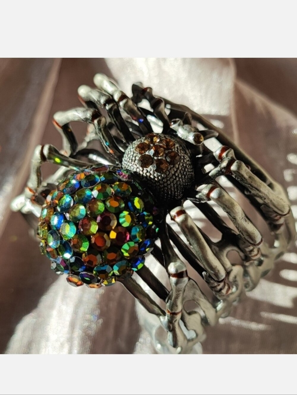 Medium Vitrail Swarovski Elements Topaz Spider Cuff Bracelet Halloween Jewelry
